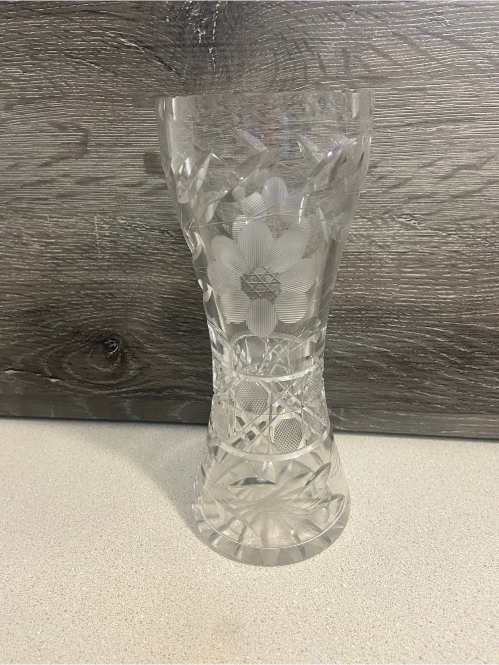 8” Antique American Brilliant Period Cut Glass Hourglass Vase Daisy Pattern